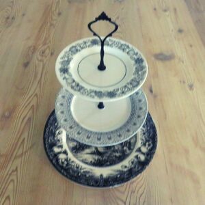 Cupcake Dessert Stand Vintage Black Transferware 3-Tier